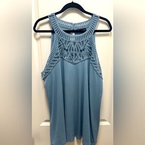 TORRID baby blue swing tank blouse with crochet neckline. Size 3 - Brand New
